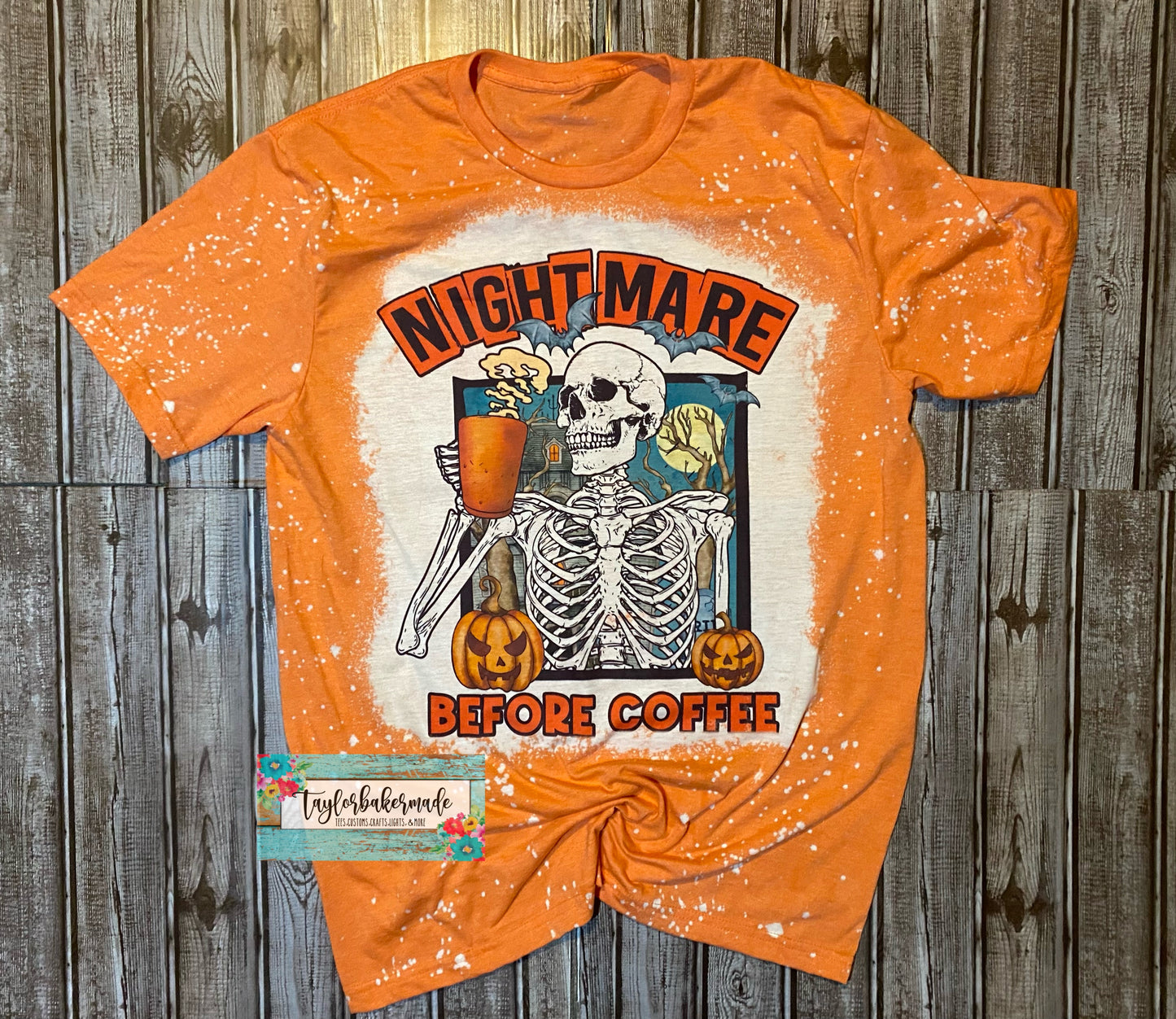 Nightmare Before Coffee Skeleton Bleached Tee