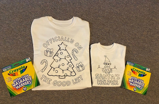 Christmas Coloring Shirts, Color Your Own Shirt for Kids Markers Included