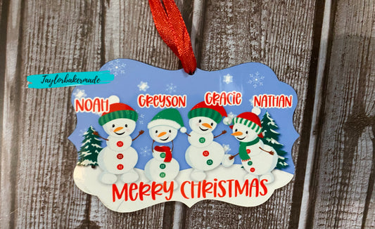 Personalized Snowman Family Christmas Ornament