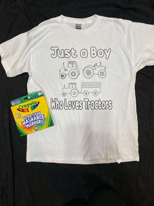 Tractor Coloring Shirts, Color Your Own Shirt for Kids Markers Included
