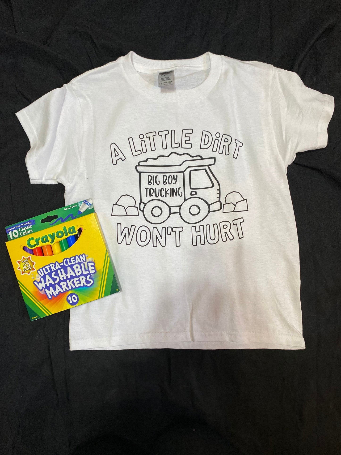 Dump Truck Kids Coloring Shirts, Color Your Own Shirt for Kids Markers Included