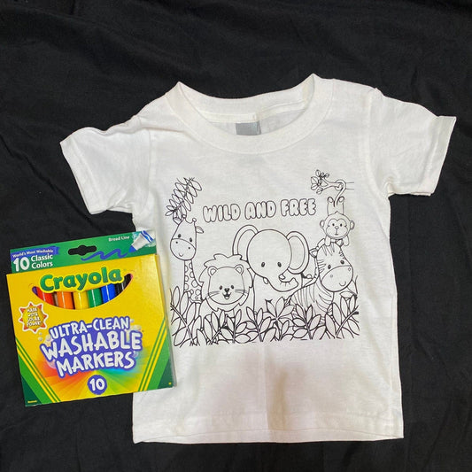 Safari Animals Coloring Shirts, Color Your Own Shirt for Kids Markers Included