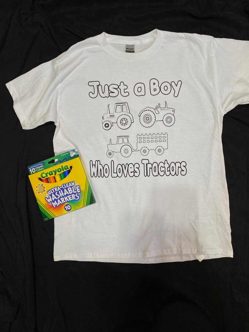 Tractor Coloring Shirts, Color Your Own Shirt for Kids Markers Included