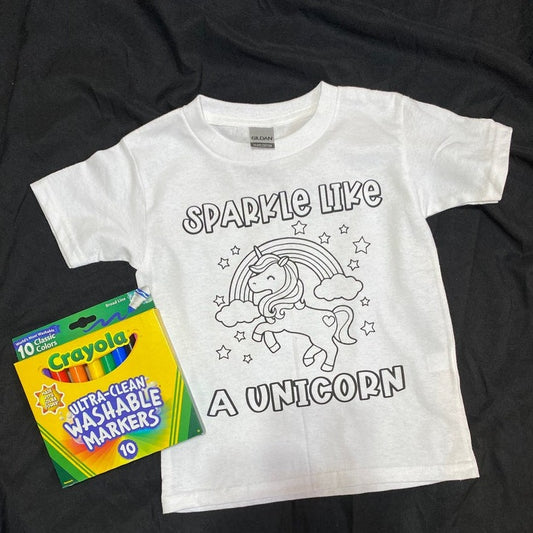Unicorn and Rainbow Coloring Shirts, Color Your Own Shirt for Kids Markers Included