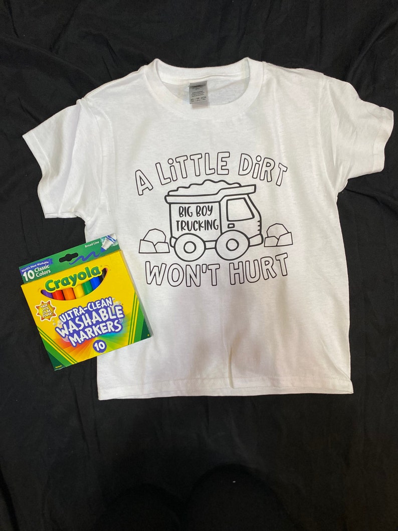 Dump Truck Kids Coloring Shirts, Color Your Own Shirt for Kids Markers Included