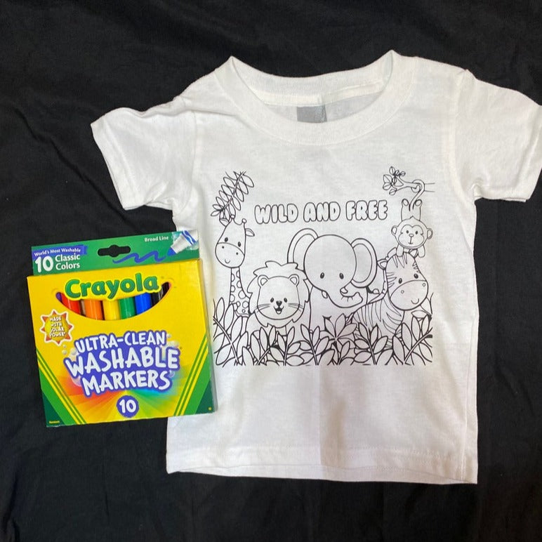 Safari Animals Coloring Shirts, Color Your Own Shirt for Kids Markers Included