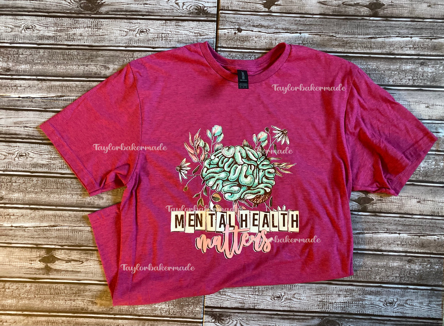 Mental Health Matters Awareness Brain With Flowers T-Shirt