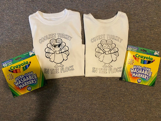 Thanksgiving Coloring Shirts, Color Your Own Shirt for Kids Markers Included